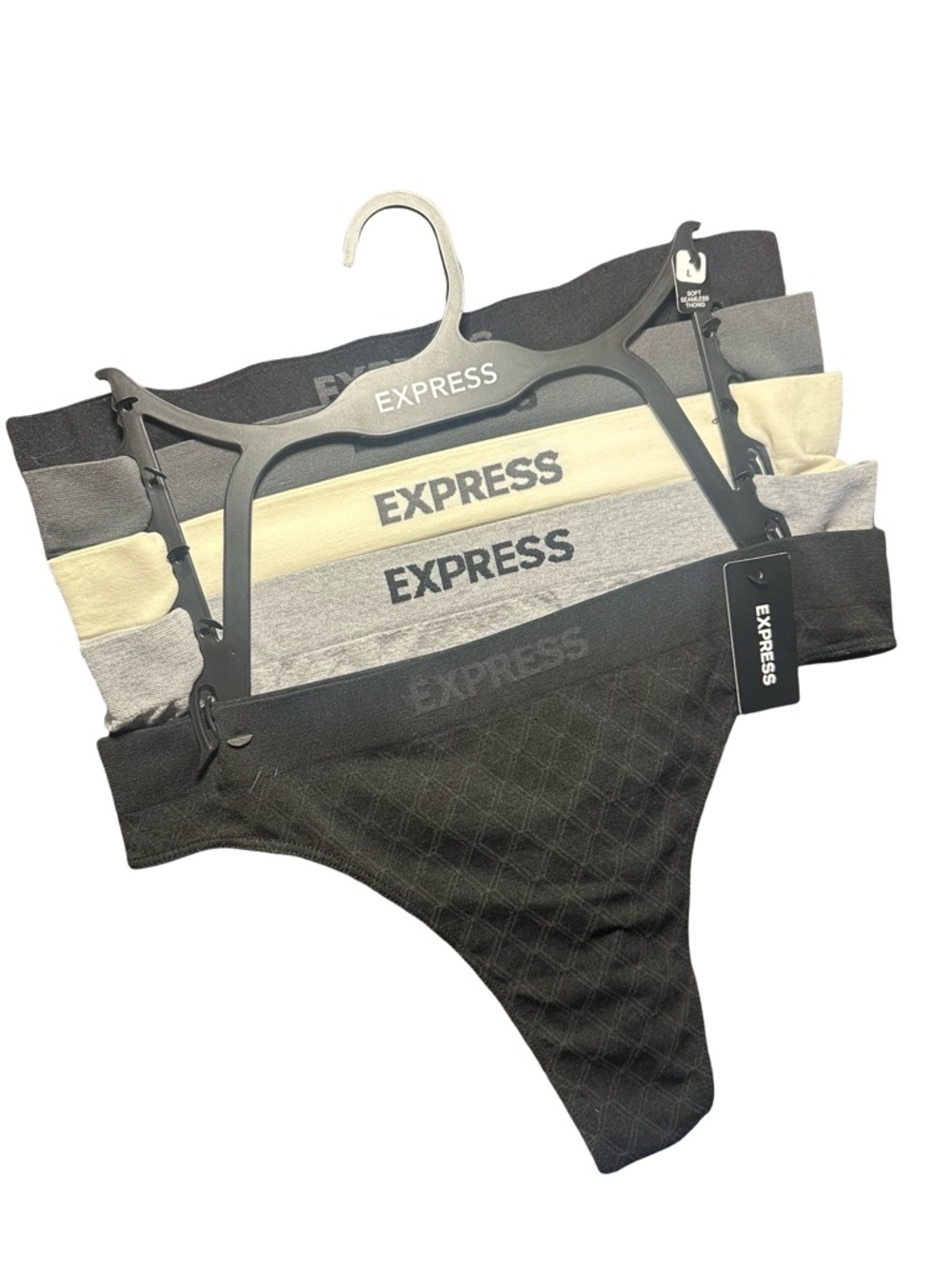 Express Women's Thong Panties Trio - Black, Gray, Cream